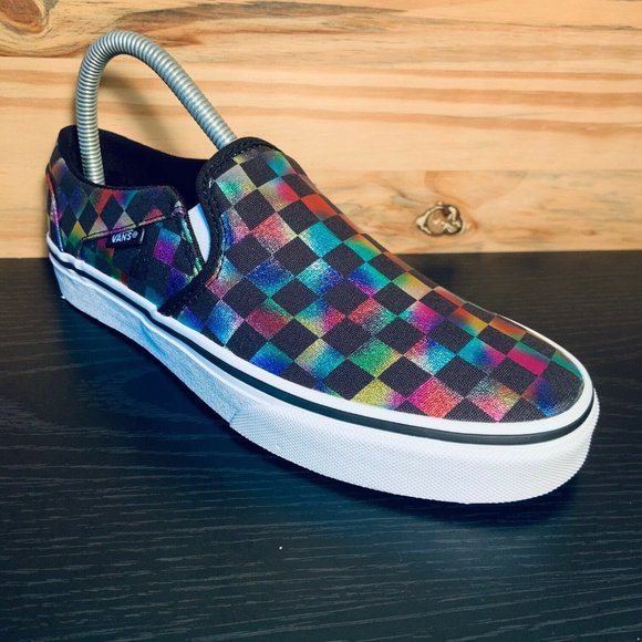 Vans Asher Checkered Shimmering Canvas Slip Ons - Picture 3 of 9